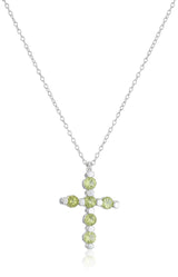 .925 Sterling Silver Gemstone or Cultured Pearl Classic Cross Pendant Necklace on 18" Chain - Choice of Birthstone Colors
