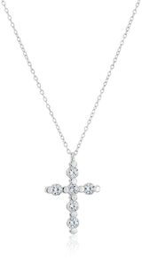 .925 Sterling Silver Gemstone or Cultured Pearl Classic Cross Pendant Necklace on 18" Chain - Choice of Birthstone Colors