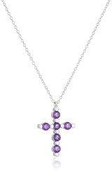 .925 Sterling Silver Gemstone or Cultured Pearl Classic Cross Pendant Necklace on 18" Chain - Choice of Birthstone Colors