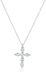 .925 Sterling Silver Gemstone or Cultured Pearl Classic Cross Pendant Necklace on 18" Chain - Choice of Birthstone Colors