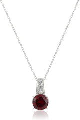 Rhodium Plated Sterling Silver Round Created Ruby, Emerald 8mm and Created White Sapphire Pendant Necklace, 18"
