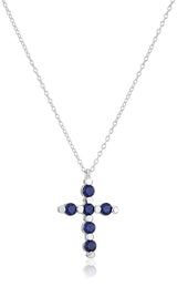 .925 Sterling Silver Gemstone or Cultured Pearl Classic Cross Pendant Necklace on 18" Chain - Choice of Birthstone Colors