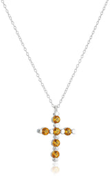 .925 Sterling Silver Gemstone or Cultured Pearl Classic Cross Pendant Necklace on 18" Chain - Choice of Birthstone Colors