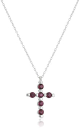 .925 Sterling Silver Gemstone or Cultured Pearl Classic Cross Pendant Necklace on 18" Chain - Choice of Birthstone Colors