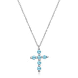 .925 Sterling Silver Gemstone or Cultured Pearl Classic Cross Pendant Necklace on 18" Chain - Choice of Birthstone Colors
