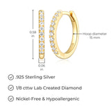 LUXLAB Diamond 1/2, 1/8 or 1/5 Carat Total Weight Lab-Created Diamond Hoop Earrings in 18K Gold-Plated Sterling Silver, Hypoallergenic Earrings for Women