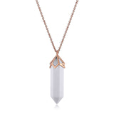 MORGAN & PAIGE Bronze 18K Gold, 14k Rose Gold or Rhodium Plated Hexagonal Crystal Pendant Necklace - Gold Necklace Healing Chakra Necklace for Women, Lab Created or Genuine Gemstones Gift 32"