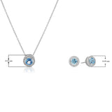 Rhodium Plated Sterling Silver Gemstone and Created White Sapphire Round Halo Earrings and Pendant Necklace Jewelry Set - Choice of Gem Colors