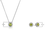 Rhodium Plated Sterling Silver Gemstone and Created White Sapphire Round Halo Earrings and Pendant Necklace Jewelry Set - Choice of Gem Colors