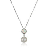 MORGAN & PAIGE .925 Sterling Silver Rhodium Plated Birthstone Necklace - Elegant Freshwater Cultured Pearl Necklace and Gemstone Necklace, Bezel-Set Pearl Drop Necklaces for Women Jewelry 18"