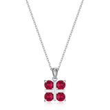 MORGAN & PAIGE Lab-Created 4-Stone Checkerboard Pendant Necklace Featuring Rhodium-Plated Sterling Silver with Faceted Cable Chain, Square Pendants, Gemstone Pendant Necklace