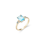 MORGAN & PAIGE 10K Yellow Gold Rectangular-Cut Swiss Blue Topaz Diamond-Accented Ring (I-J Color, I2-I3 Clarity) - Size 7