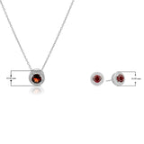 Rhodium Plated Sterling Silver Gemstone and Created White Sapphire Round Halo Earrings and Pendant Necklace Jewelry Set - Choice of Gem Colors
