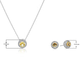 Rhodium Plated Sterling Silver Gemstone and Created White Sapphire Round Halo Earrings and Pendant Necklace Jewelry Set - Choice of Gem Colors