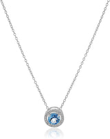 Rhodium Plated Sterling Silver Gemstone and Created White Sapphire Round Halo Earrings and Pendant Necklace Jewelry Set - Choice of Gem Colors