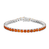 MORGAN & PAIGE .925 Sterling Silver Tennis Bracelet For Women - Genuine Natural or Created 4mm Gemstone Round Cut Birthstones, 7.25"