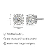 LUXLAB Diamond Stud Earrings Lab-Created Diamond in Rhodium-Plated Sterling Silver - 5/8 or 3/8 Carat Total Weight, Hypoallergenic Diamond Earrings Jewelry for Women