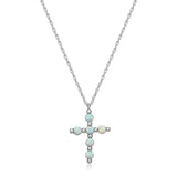 .925 Sterling Silver Gemstone or Cultured Pearl Classic Cross Pendant Necklace on 18" Chain - Choice of Birthstone Colors