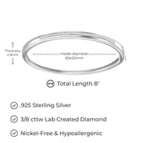 Bangle - Rhodium-Plated Sterling Silver, 3/8 Carat Total Weight, Lab-Created Diamonds, Hypoallergenic, Elegant Gift Box Included