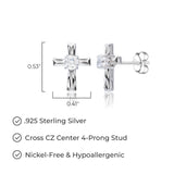 MORGAN & PAIGE Rhodium-Plated Sterling Silver Cubic Zirconia Cross 4-prong setting Stud Earrings