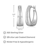 LUXLAB Diamond Hoop Earrings - Rhodium-Plated Sterling Silver, 3/8 Carat Total Weight, Lab-Created Diamonds, Hypoallergenic, Elegant Gift Box Included