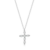 .925 Sterling Silver Gemstone or Cultured Pearl Classic Cross Pendant Necklace on 18" Chain - Choice of Birthstone Colors