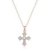 MORGAN & PAIGE 14K Rose Gold Plated Created Opal and Diamond Accent Two Tone Dainty Demi Fine Cross Pendant Necklace, 18"