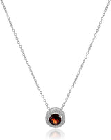 Rhodium Plated Sterling Silver Gemstone and Created White Sapphire Round Halo Earrings and Pendant Necklace Jewelry Set - Choice of Gem Colors
