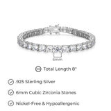 MORGAN & PAIGE 925 Sterling Silver Tennis Bracelet with Cubic Zirconia in Platinum, Yellow Gold, or Rose Gold Plated Finishes; Hypoallergenic Tarnish-Free, Silver Bracelet for Women,7.25 or 8 inch