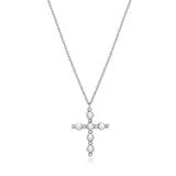 .925 Sterling Silver Gemstone or Cultured Pearl Classic Cross Pendant Necklace on 18" Chain - Choice of Birthstone Colors