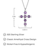 .925 Sterling Silver Gemstone or Cultured Pearl Classic Cross Pendant Necklace on 18" Chain - Choice of Birthstone Colors