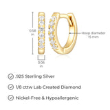 LUXLAB Diamond 1/2, 1/8 or 1/5 Carat Total Weight Lab-Created Diamond Hoop Earrings in 18K Gold-Plated Sterling Silver, Hypoallergenic Earrings for Women