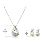 MORGAN & PAIGE .925 Sterling Silver 1/10 Cttw Diamond Miracle Plate Teardrop 18" Pendant Necklace and Stud Earrings Set (I-J Color, I2-I3 Clarity)
