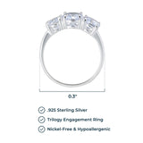 MORGAN & PAIGE .925 Sterling Silver Engagement Rings for Women - Promise Ring Prong-Set Stackable Three Stone Round Cut Cubic Zirconia Ring, Sterling Silver Rings Wedding Bands for Women