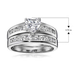 Morgan & Paige Bridal Ring Set - Channel-Set Heart Shaped Cubic Zirconia - 925 Platinum Plated Sterling Silver Wedding and Engagement Ring Set For Women