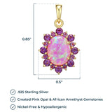 MORGAN & PAIGE 925 Sterling Silver Created Opal and Genuine Gemstone Halo Pendant Necklace, 18"