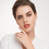 MORGAN & PAIGE .925 Sterling Silver Wedding Bands for Women, Cubic Zirconia Ring Stackable Round 7 Stone Prong Setting - Platinum, Yellow Gold or Rose Gold Plated Wedding Rings for Women Size 6-9