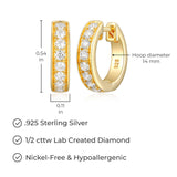 LUXLAB Diamond 1/2, 1/8 or 1/5 Carat Total Weight Lab-Created Diamond Hoop Earrings in 18K Gold-Plated Sterling Silver, Hypoallergenic Earrings for Women