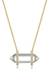 MORGAN & PAIGE .925 Sterling Silver 18K Gold Plated Hexagonal Crystal Pendant Necklace - Dainty Gold Necklace Healing Chakra Necklace for Women, Genuine Gemstones with or without Cubic Zirconia 16"