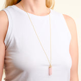 MORGAN & PAIGE Bronze 18K Gold, 14k Rose Gold or Rhodium Plated Hexagonal Crystal Pendant Necklace - Gold Necklace Healing Chakra Necklace for Women, Lab Created or Genuine Gemstones Gift 32"