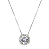 MORGAN & PAIGE Lab Created Gemstone Halo Circle Pendant Necklace on Rhodium-Plated Sterling Silver Diamond Cut Cable Chain, White Sapphire Necklace, Pendant Necklace for Women