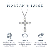 .925 Sterling Silver Gemstone or Cultured Pearl Classic Cross Pendant Necklace on 18" Chain - Choice of Birthstone Colors