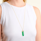 MORGAN & PAIGE Bronze 18K Gold, 14k Rose Gold or Rhodium Plated Hexagonal Crystal Pendant Necklace - Gold Necklace Healing Chakra Necklace for Women, Lab Created or Genuine Gemstones Gift 32"