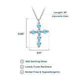 .925 Sterling Silver Gemstone or Cultured Pearl Classic Cross Pendant Necklace on 18" Chain - Choice of Birthstone Colors