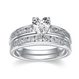Morgan & Paige Bridal Ring Set - Channel-Set Heart Shaped Cubic Zirconia - 925 Platinum Plated Sterling Silver Wedding and Engagement Ring Set For Women