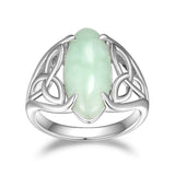 925 Sterling Silver Genuine Green Jade Celtic or Trinity Knot Band Satement Ring