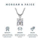 MORGAN & PAIGE .925 Sterling Silver Platinum Plated Solitaire 3/8" Cubic Zirconia Necklace - Emerald Cut or Pear Teardrop Dainty Diamond Necklaces for Women, Crystal Jewelry 18 inch