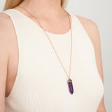 MORGAN & PAIGE Bronze 18K Gold, 14k Rose Gold or Rhodium Plated Hexagonal Crystal Pendant Necklace - Gold Necklace Healing Chakra Necklace for Women, Lab Created or Genuine Gemstones Gift 32"