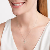 .925 Sterling Silver Gemstone or Cultured Pearl Classic Cross Pendant Necklace on 18" Chain - Choice of Birthstone Colors