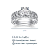 Morgan & Paige Bridal Ring Set - Channel-Set Heart Shaped Cubic Zirconia - 925 Platinum Plated Sterling Silver Wedding and Engagement Ring Set For Women